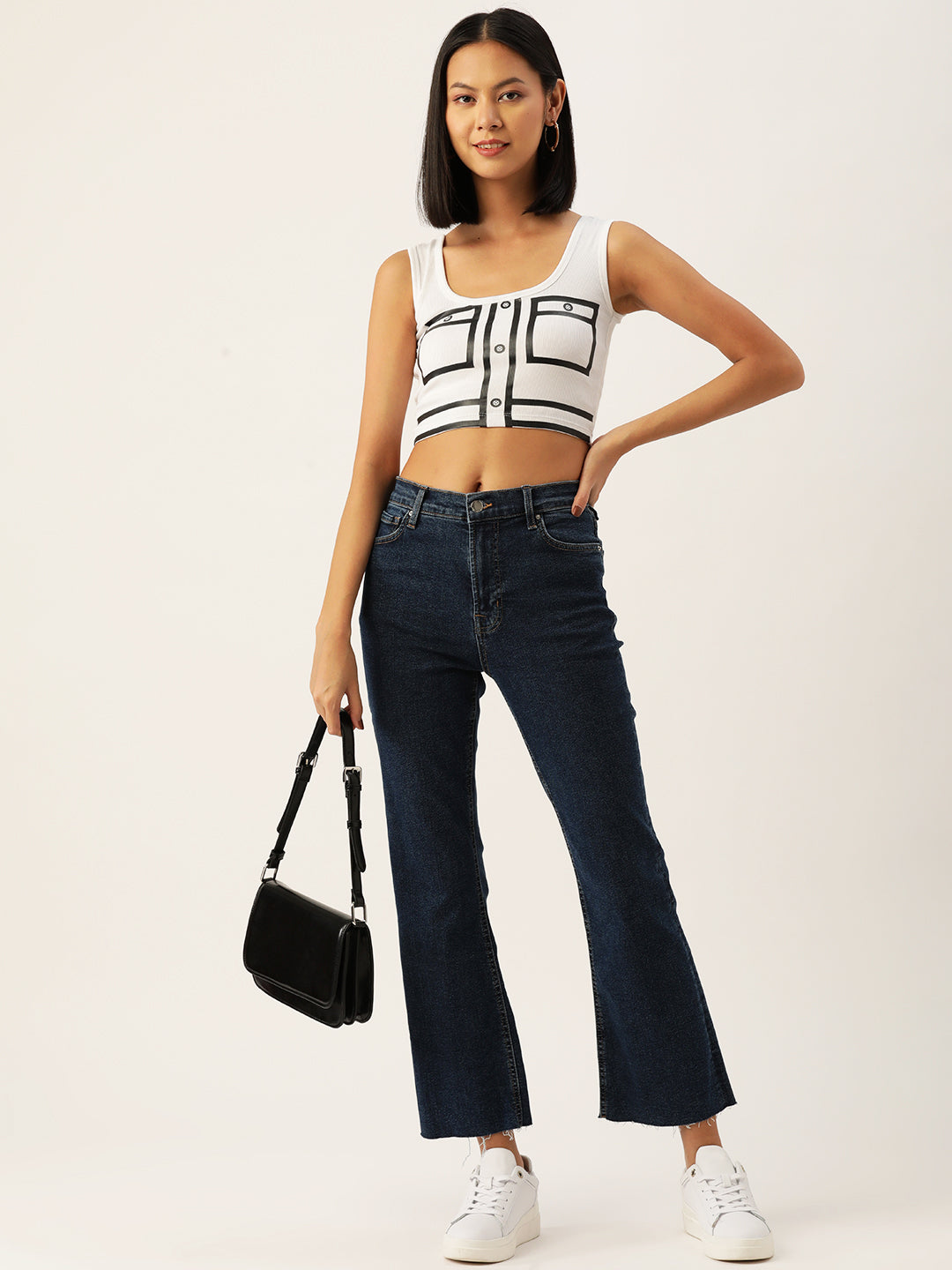 Womens White Printed Tank Tops Front View