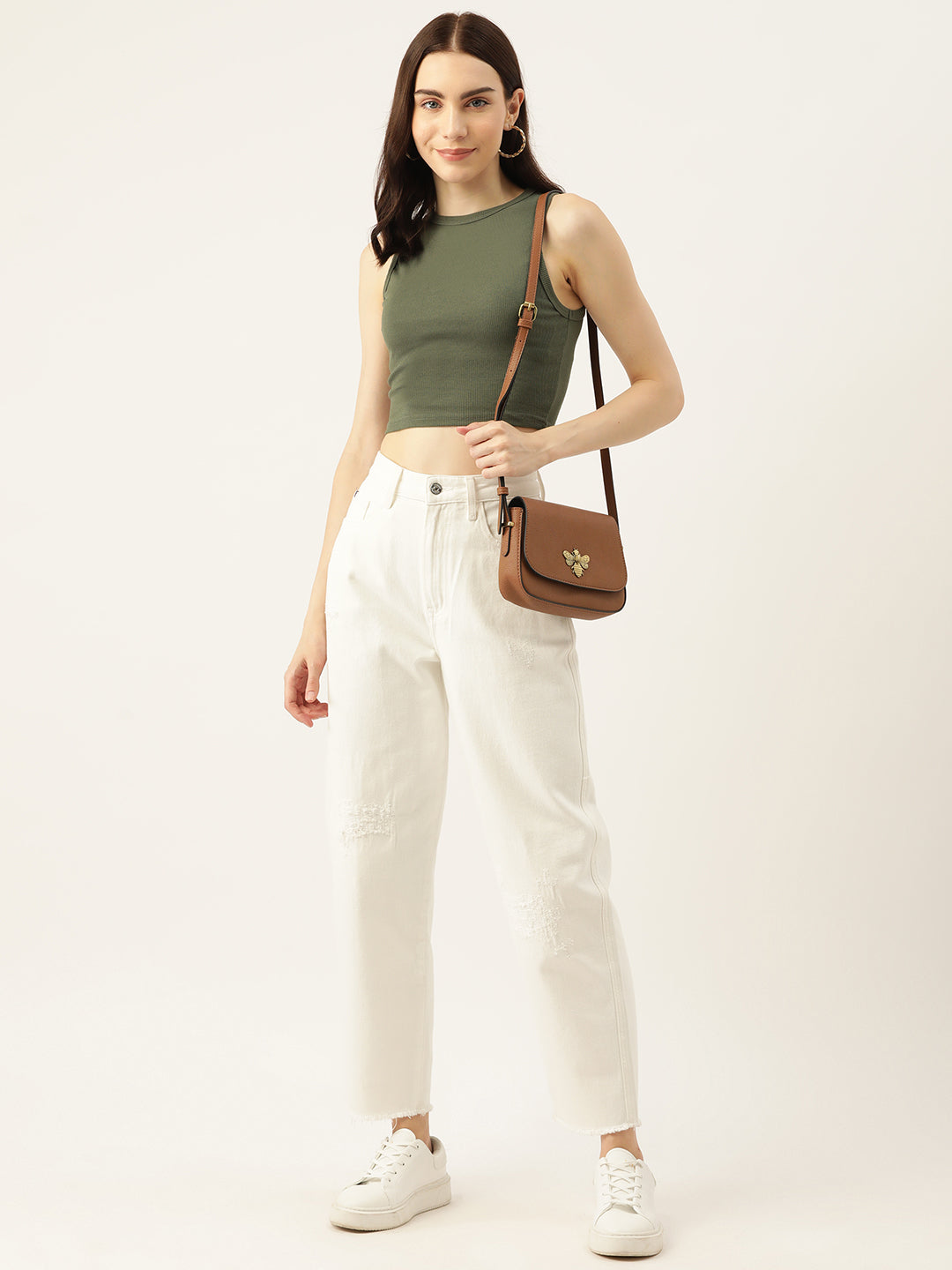 Womens Olive Cotton Tank Top Front View