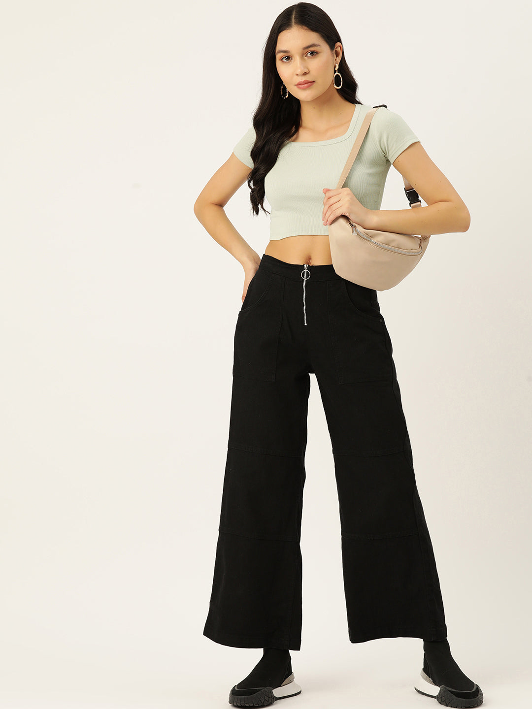 Womens Beige Square Neck Tank Top Front View