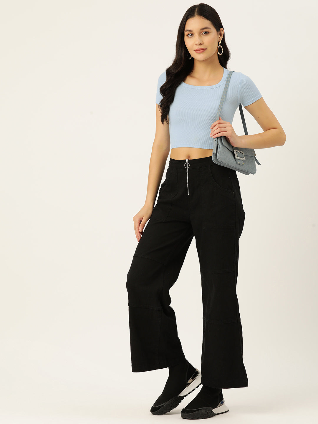 Womens Sky Blue Square Neck Tank Top Front View