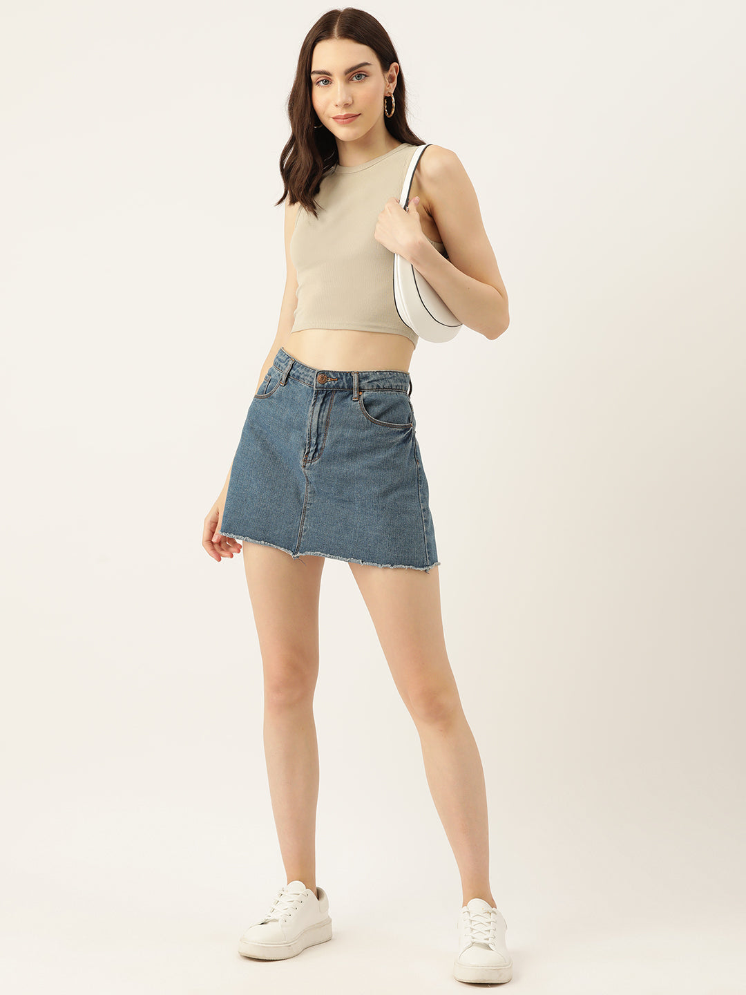 Womens Beige Cotton Tank Top Front View
