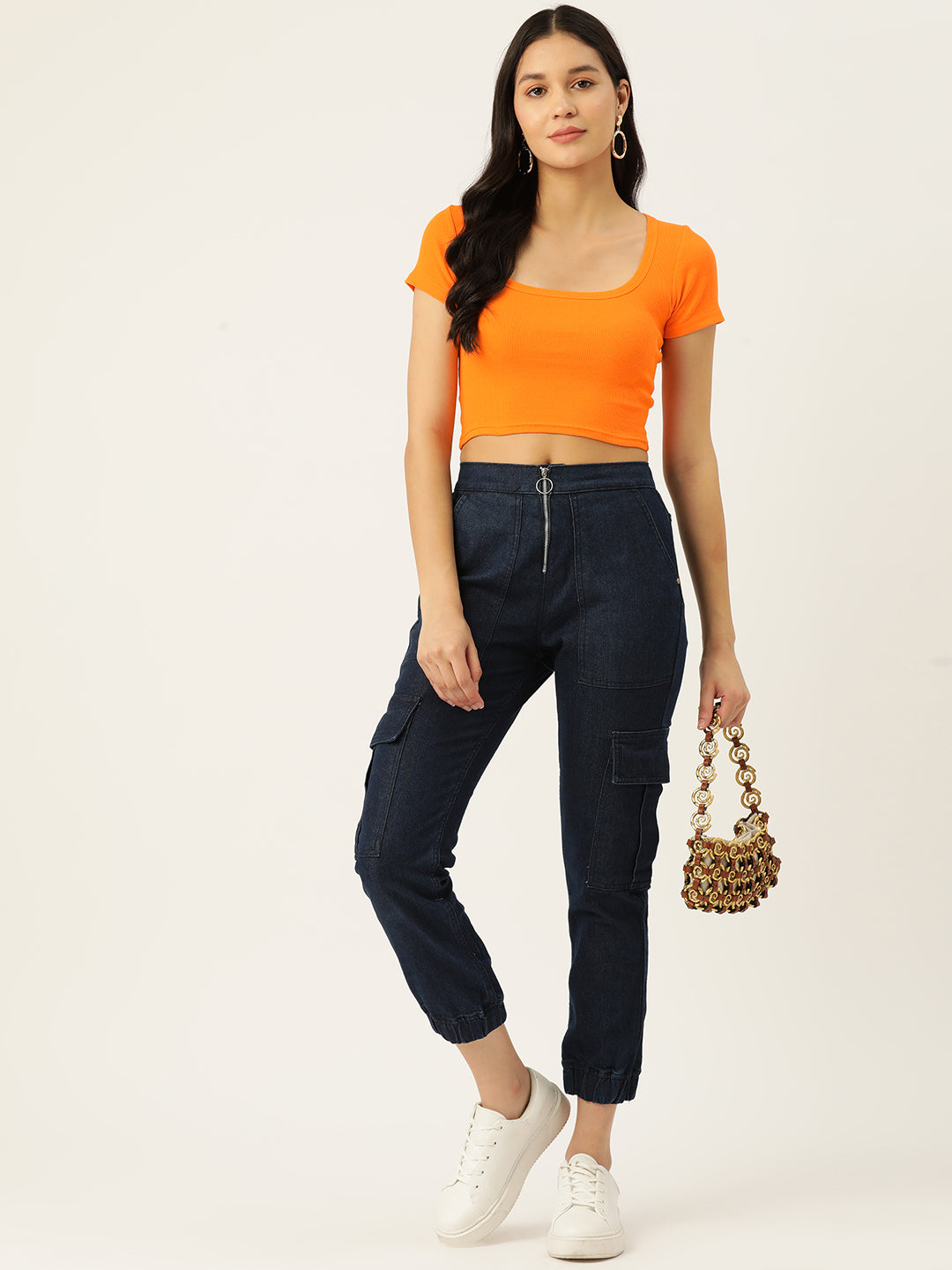 Womens Orange Square Neck Tank Top Front View