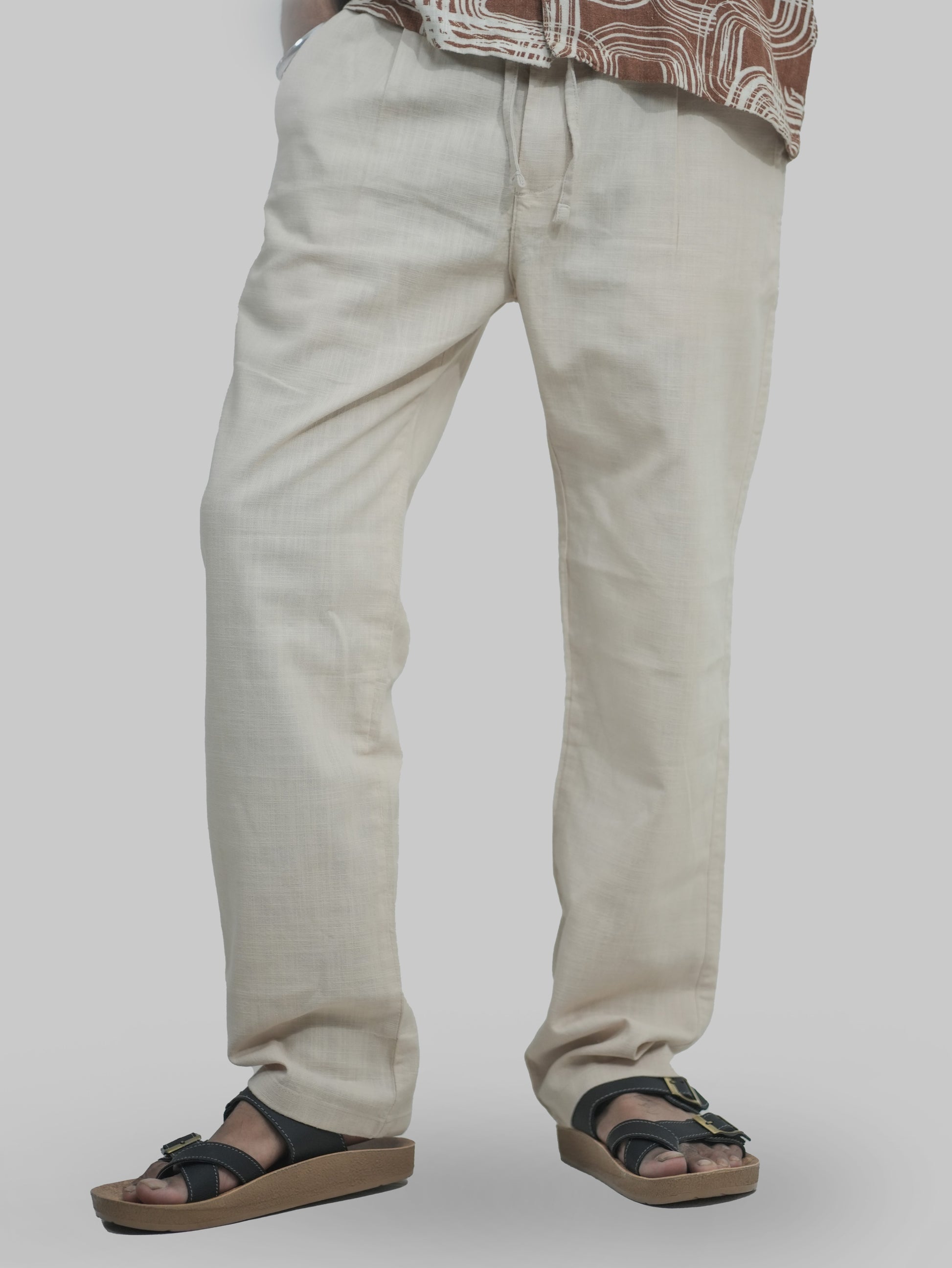 Men’s Beige Linen Trousers front view relaxed fit summer pants