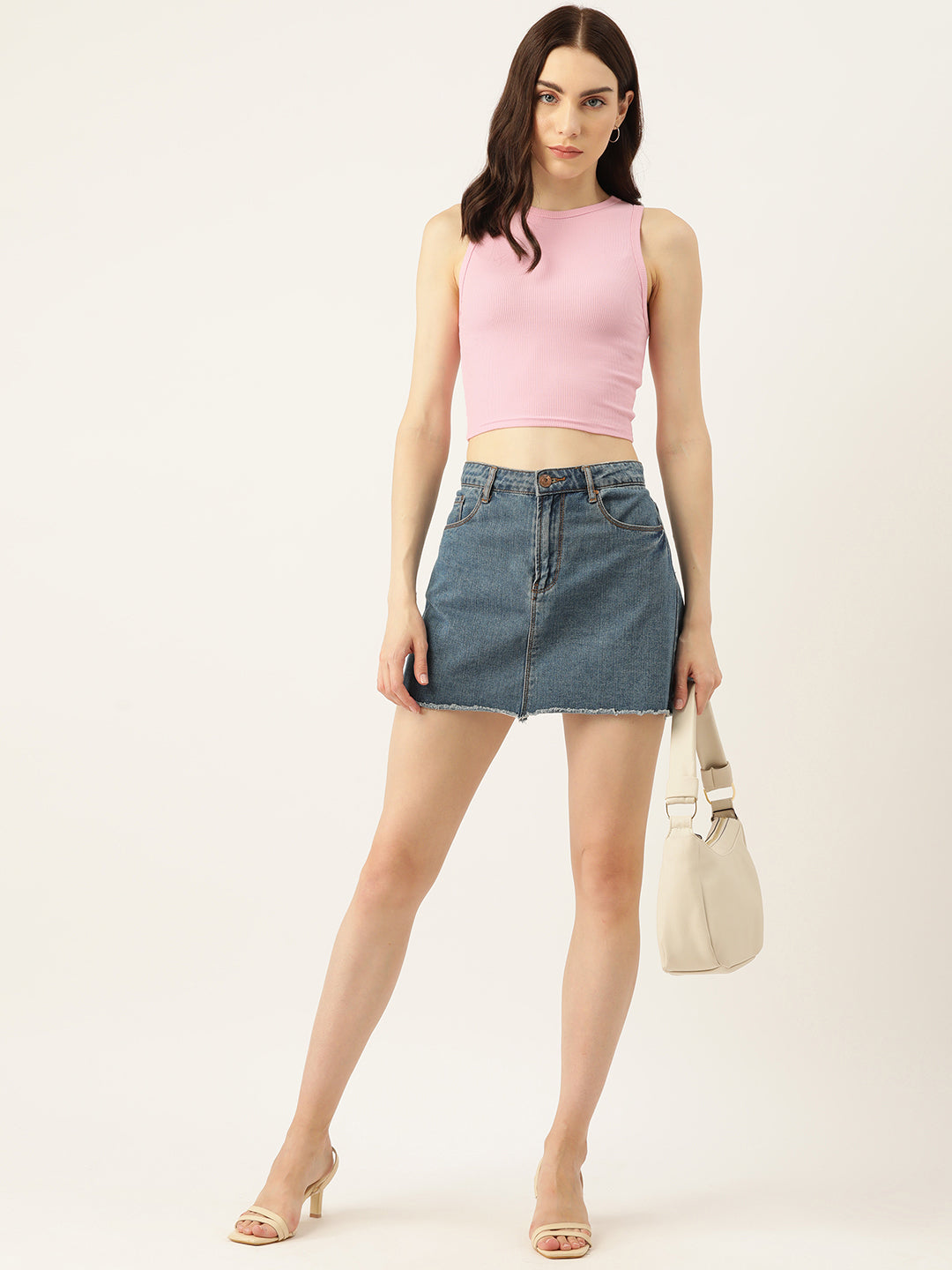 Womens Pink Cotton Tank Top Front View