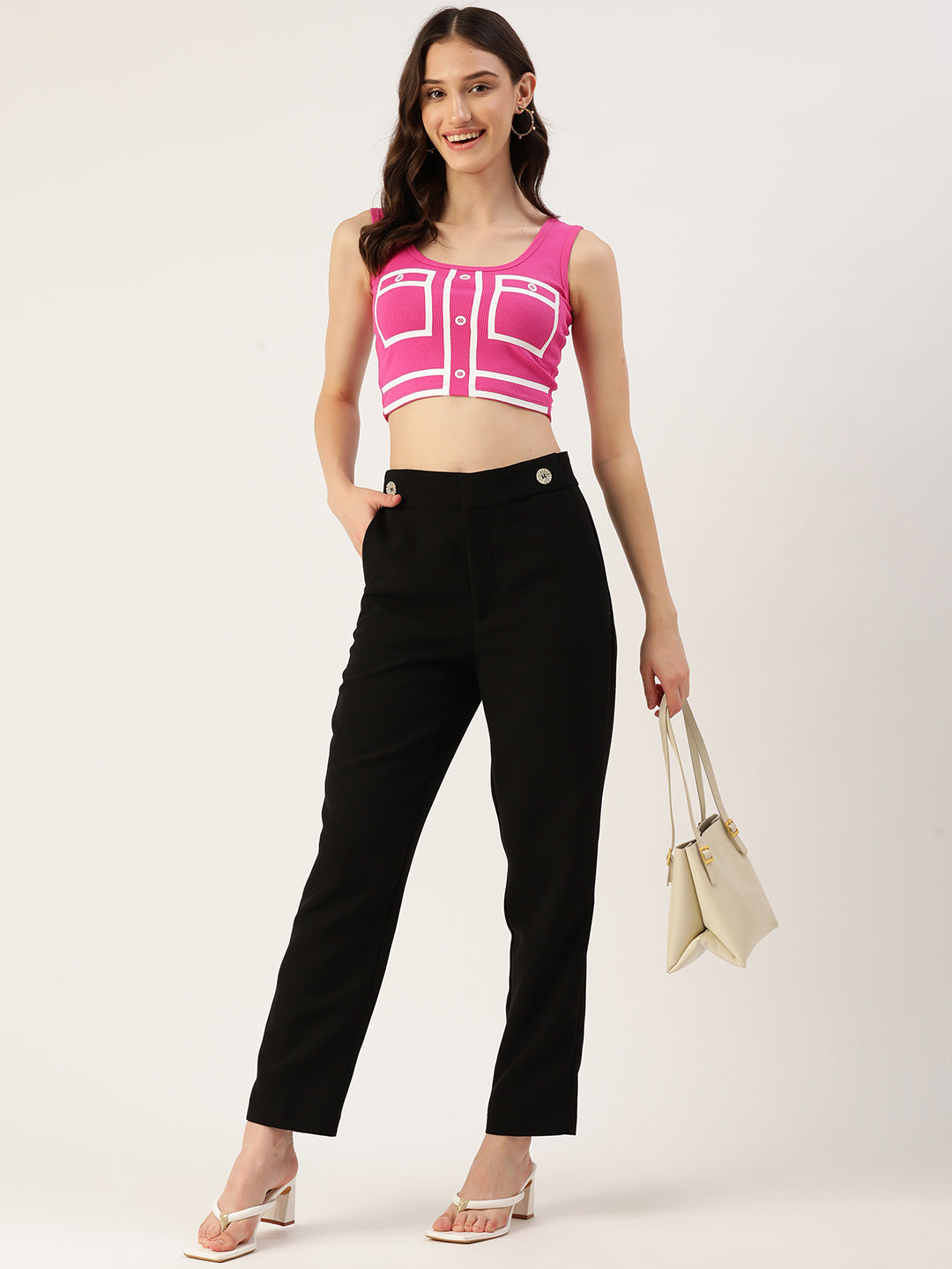 Womens Hot Pink Printed Tank Tops Front View