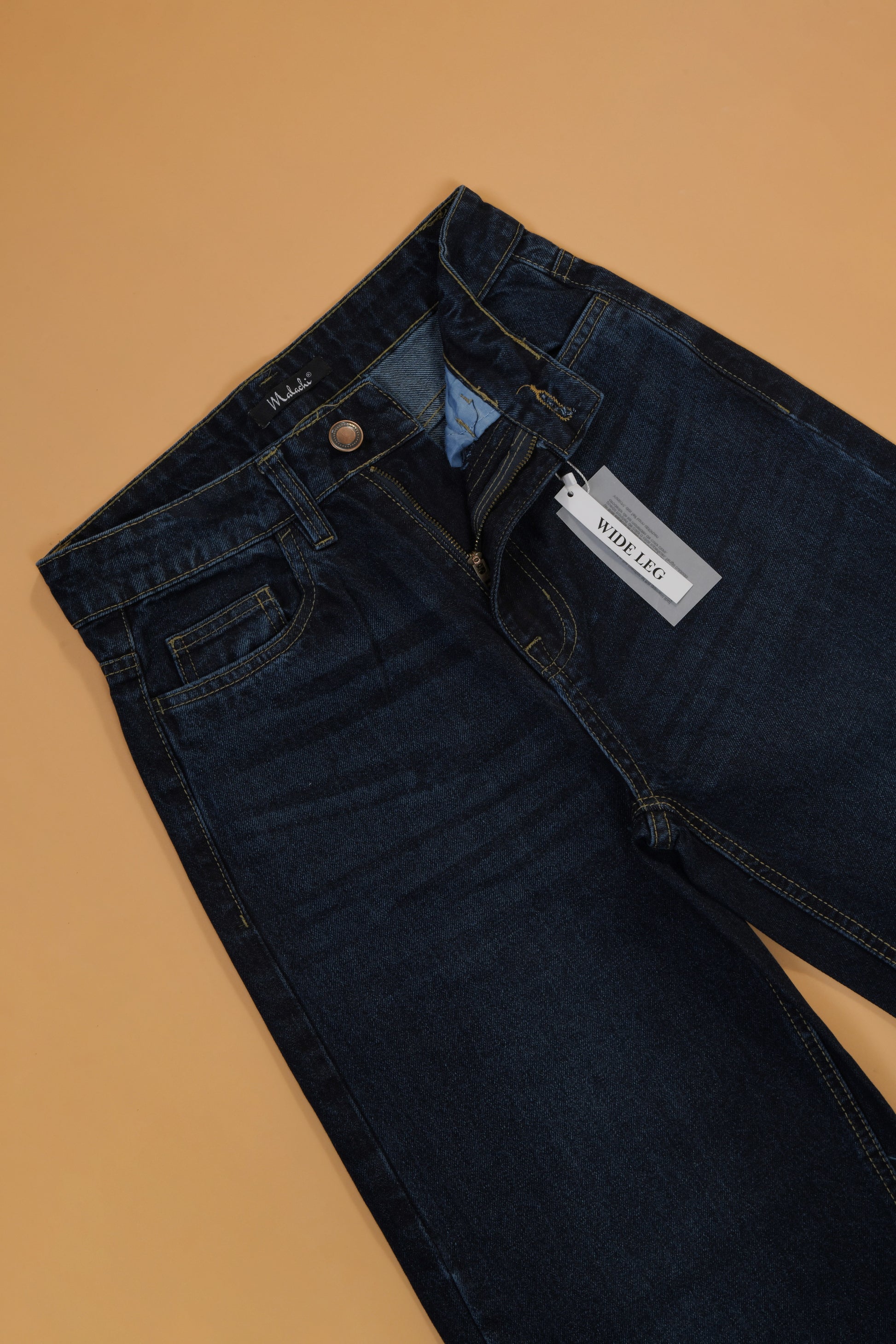  Women Dark Blue High Rise Wide Leg Jeans Zipper View