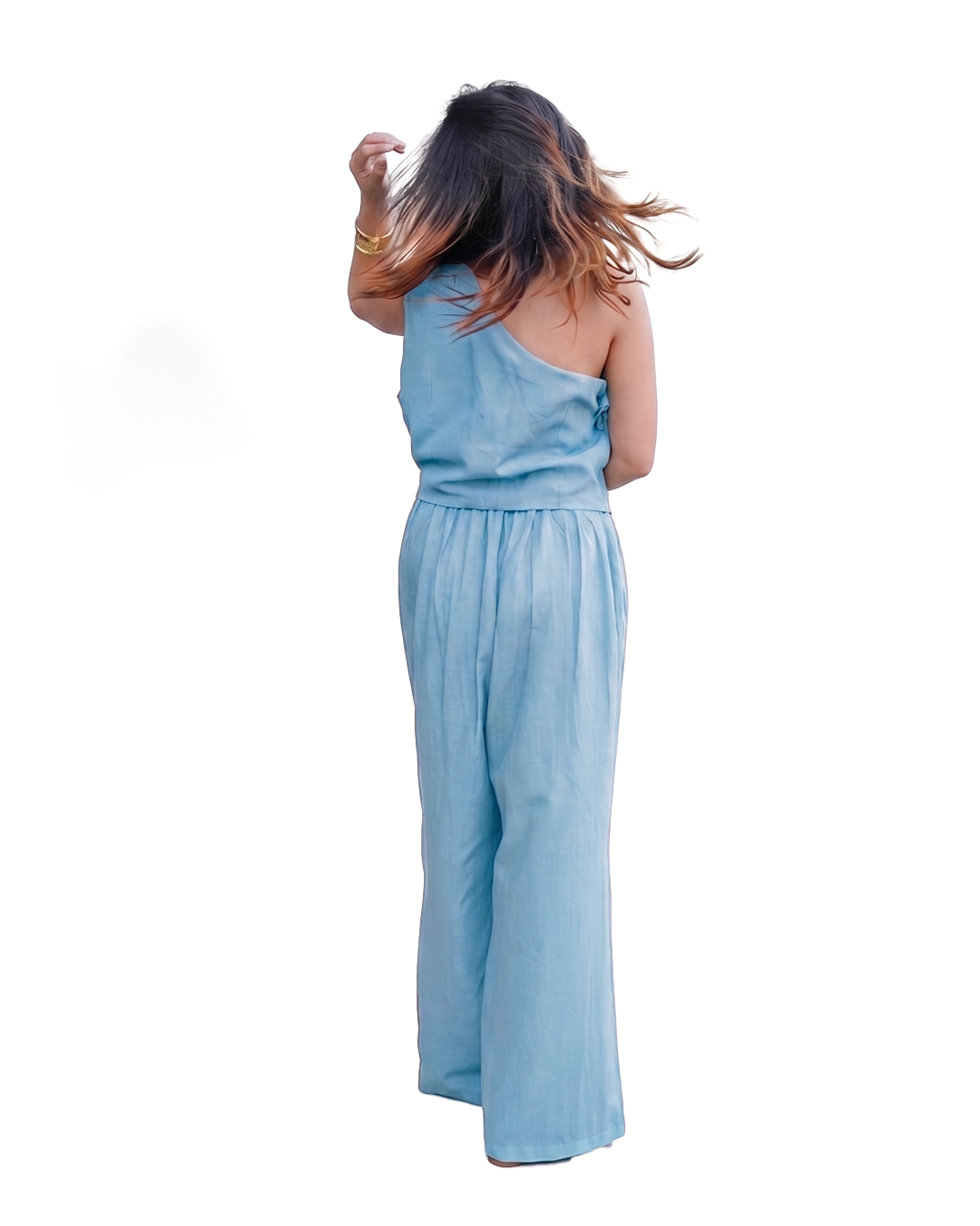Women’s Sky Blue Korean Style One Shoulder Co-ord Set for Women - Free Size