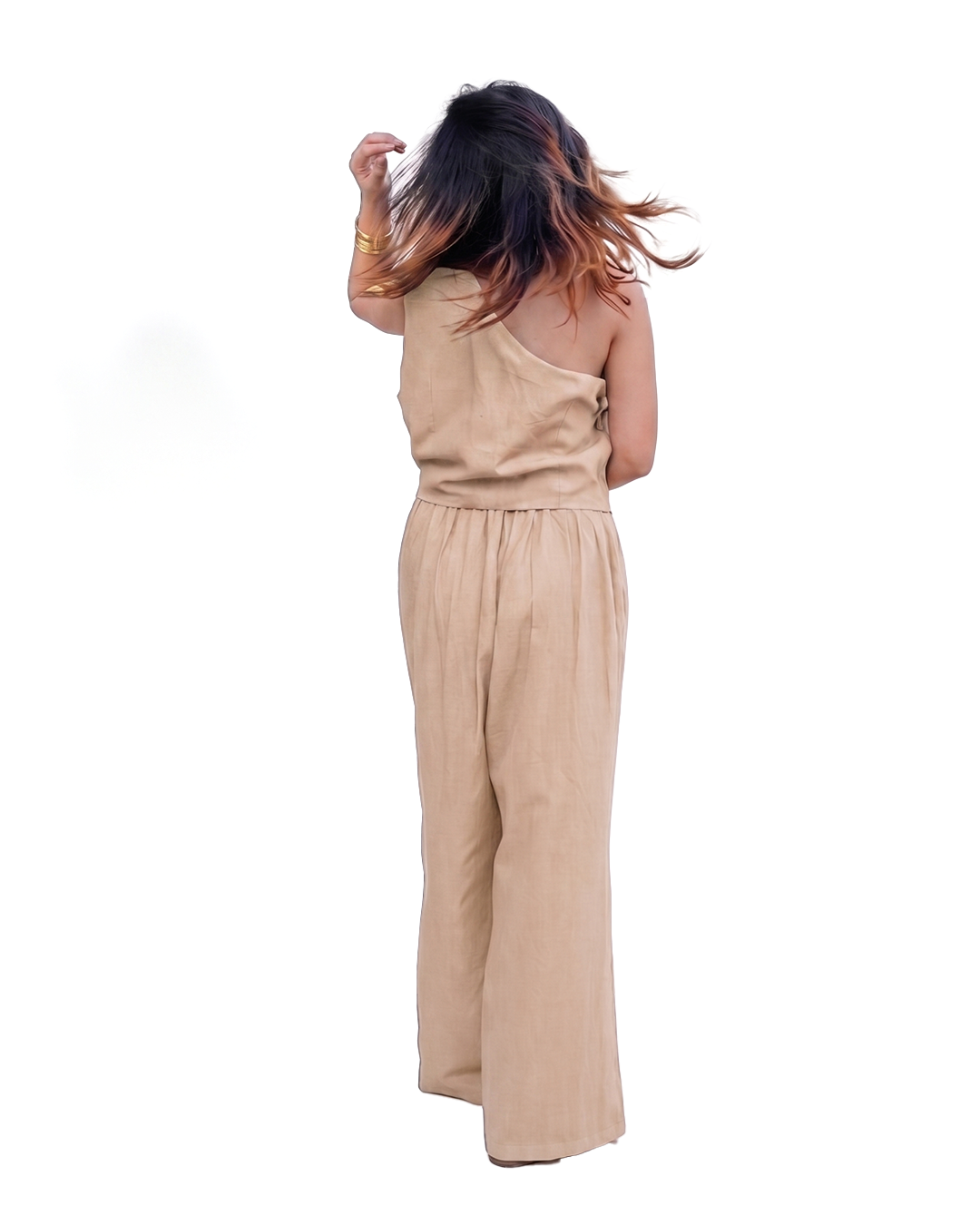 Women’s Beige Korean Style One Shoulder Co-ord Set for Women - Free Size