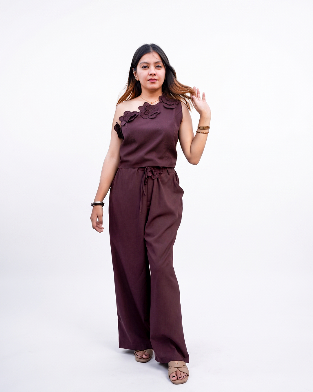 Women’s Korean Style One Shoulder Co-ord Set for Women - Free Size