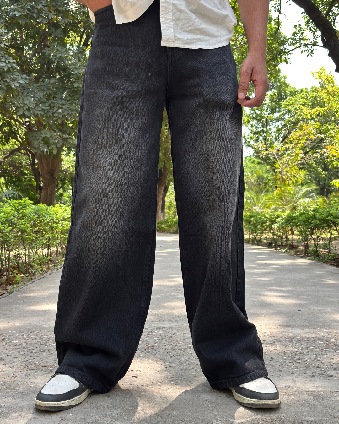 Men Wide Leg Baggy Jeans - Vintage Black Wash