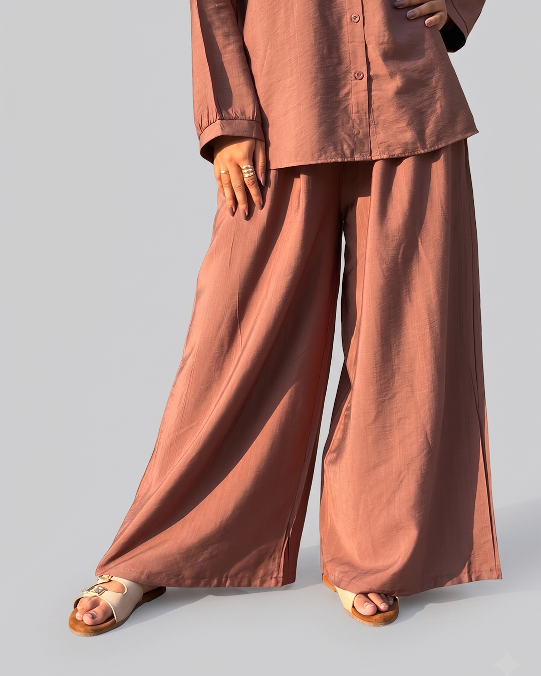 Women Brown Cotton Full Sleeves Embroidered Coordset