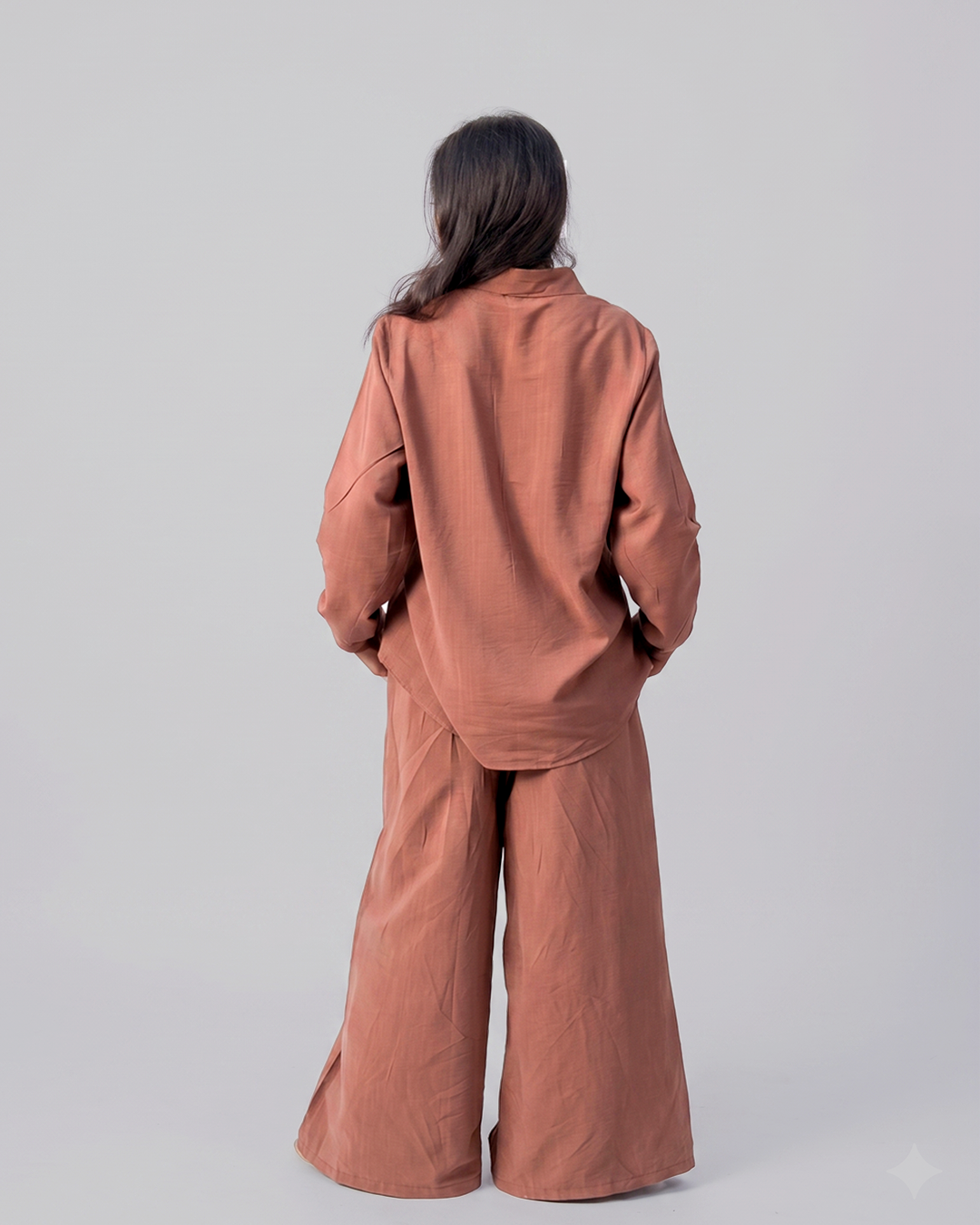 Women Brown Cotton Full Sleeves Embroidered Coordset