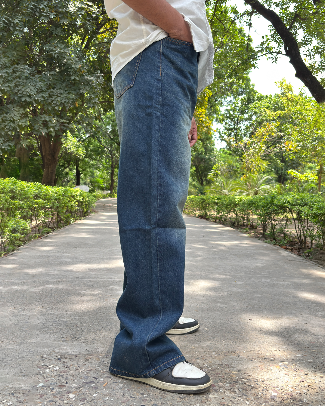 Men Wide Leg Baggy Jeans - Vintage Faded blue Wash