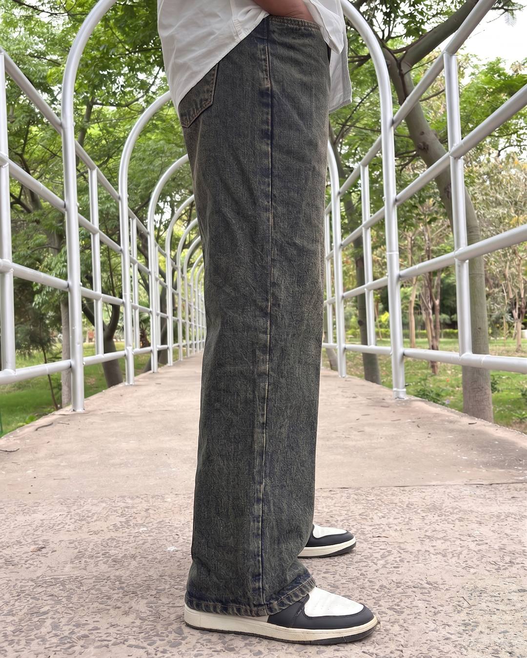 Men Wide Leg Baggy Jeans - Vintage Sand-Washed Indigo