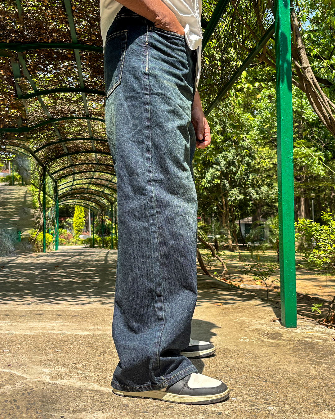 Men Wide Leg Baggy Jeans - Vintage Dark Wash