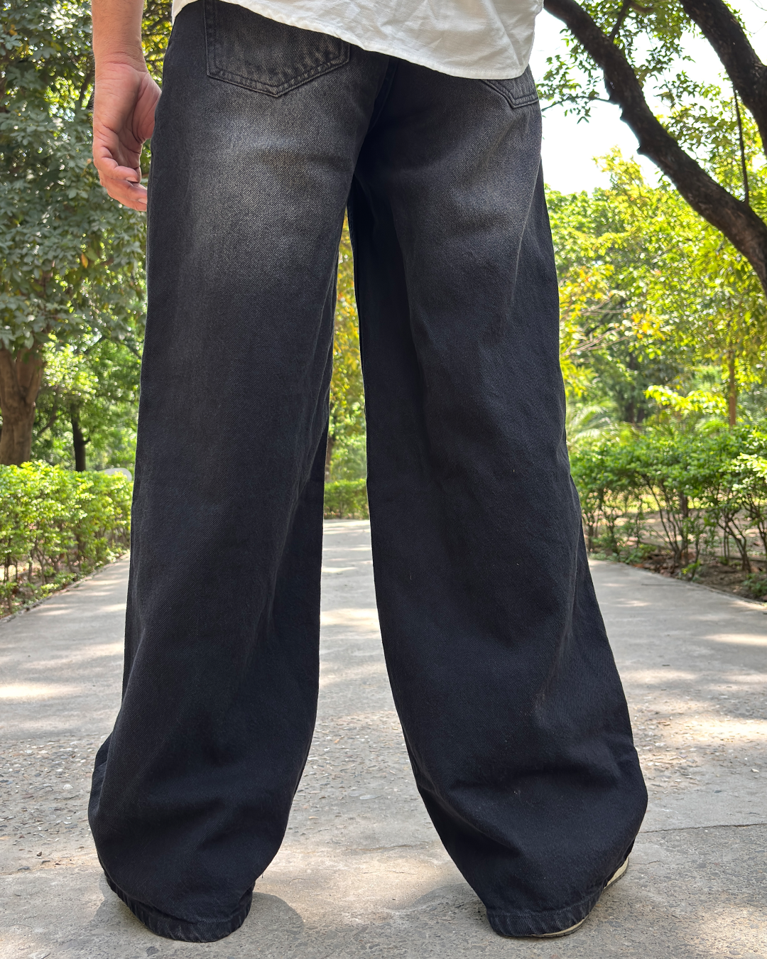 Men Wide Leg Baggy Jeans - Vintage Black Wash