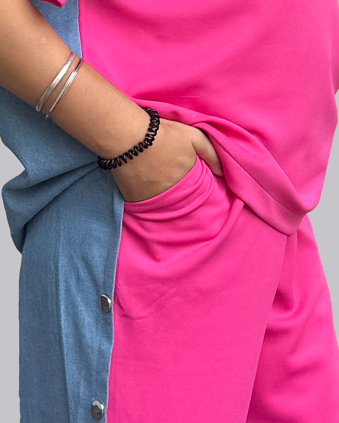 Women Blue and Pink Cotton Full Sleeves Embroidered Coordset