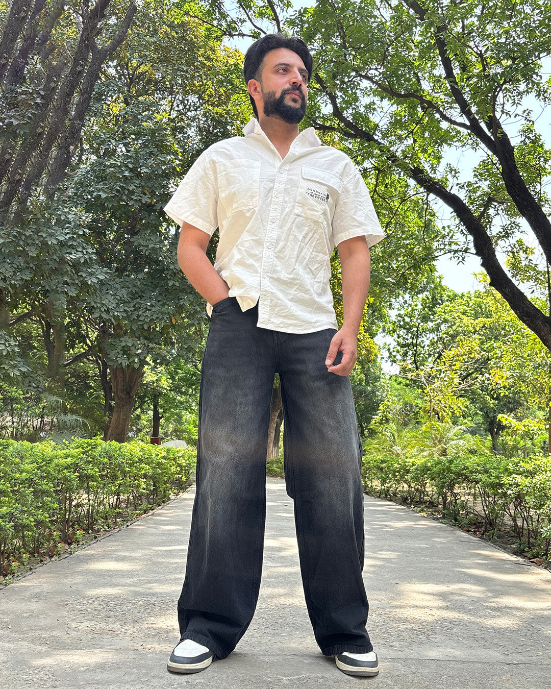 Men Wide Leg Baggy Jeans - Vintage Black Wash