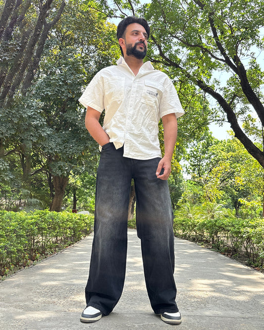 Men Wide Leg Baggy Jeans - Vintage Black Wash