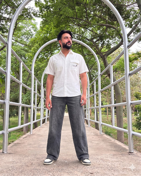 Men Wide Leg Baggy Jeans - Vintage Sand-Washed Indigo