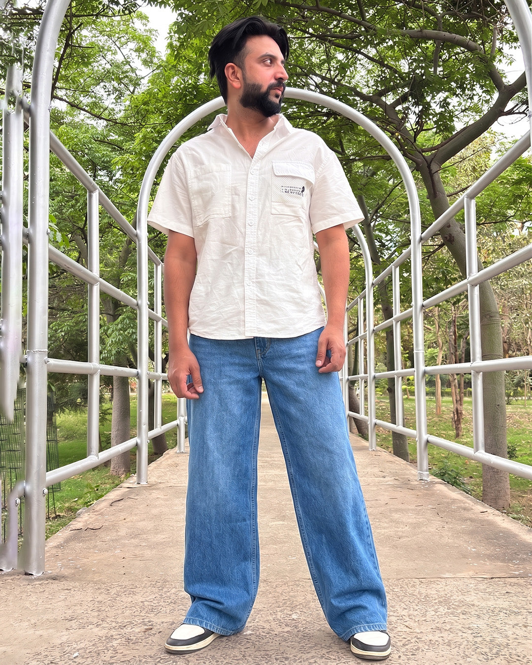 Men Wide Leg Baggy Jeans - Vintage  Acid Wash Light Blue