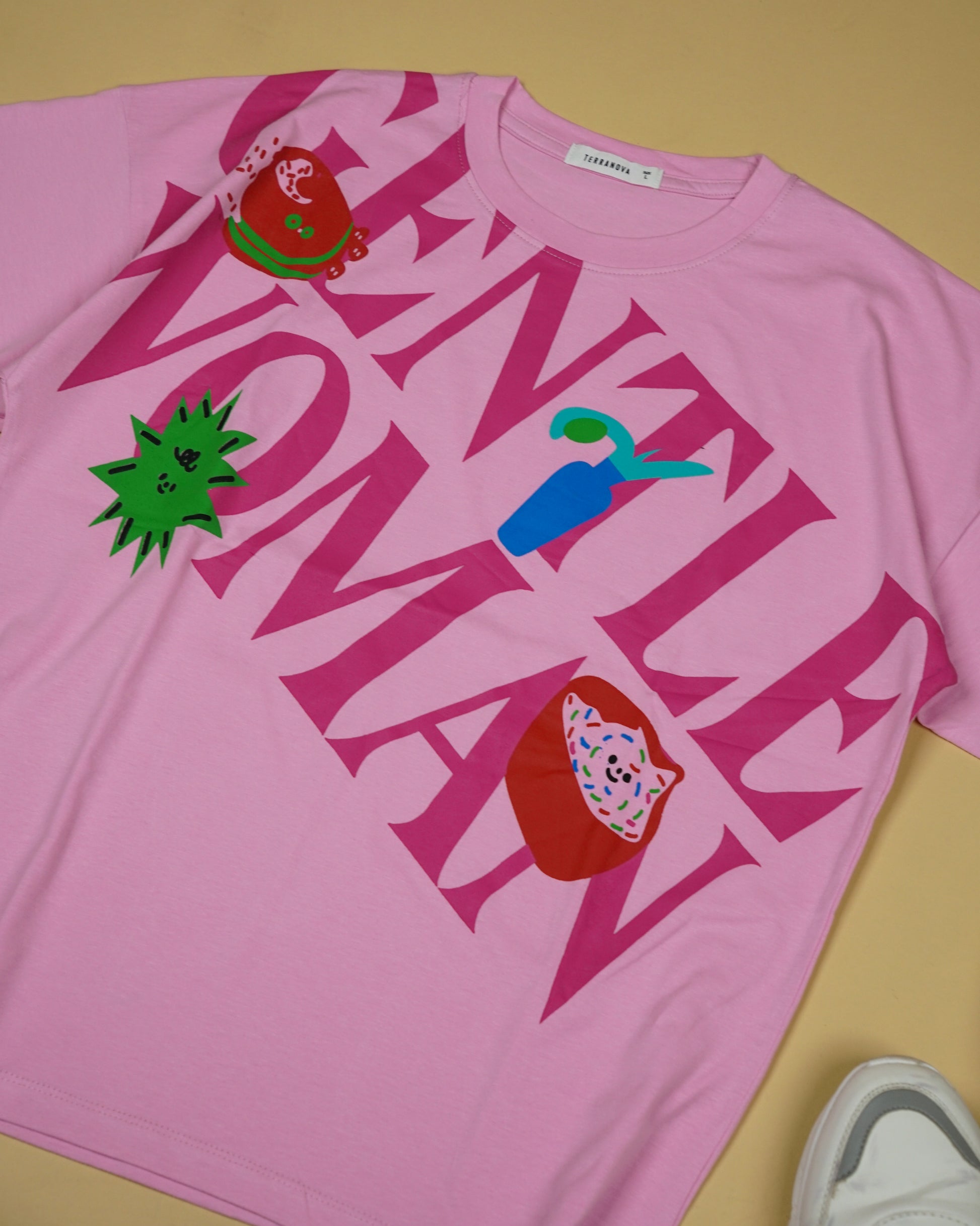 Womens Pink Oversized T-Shirt Closup View