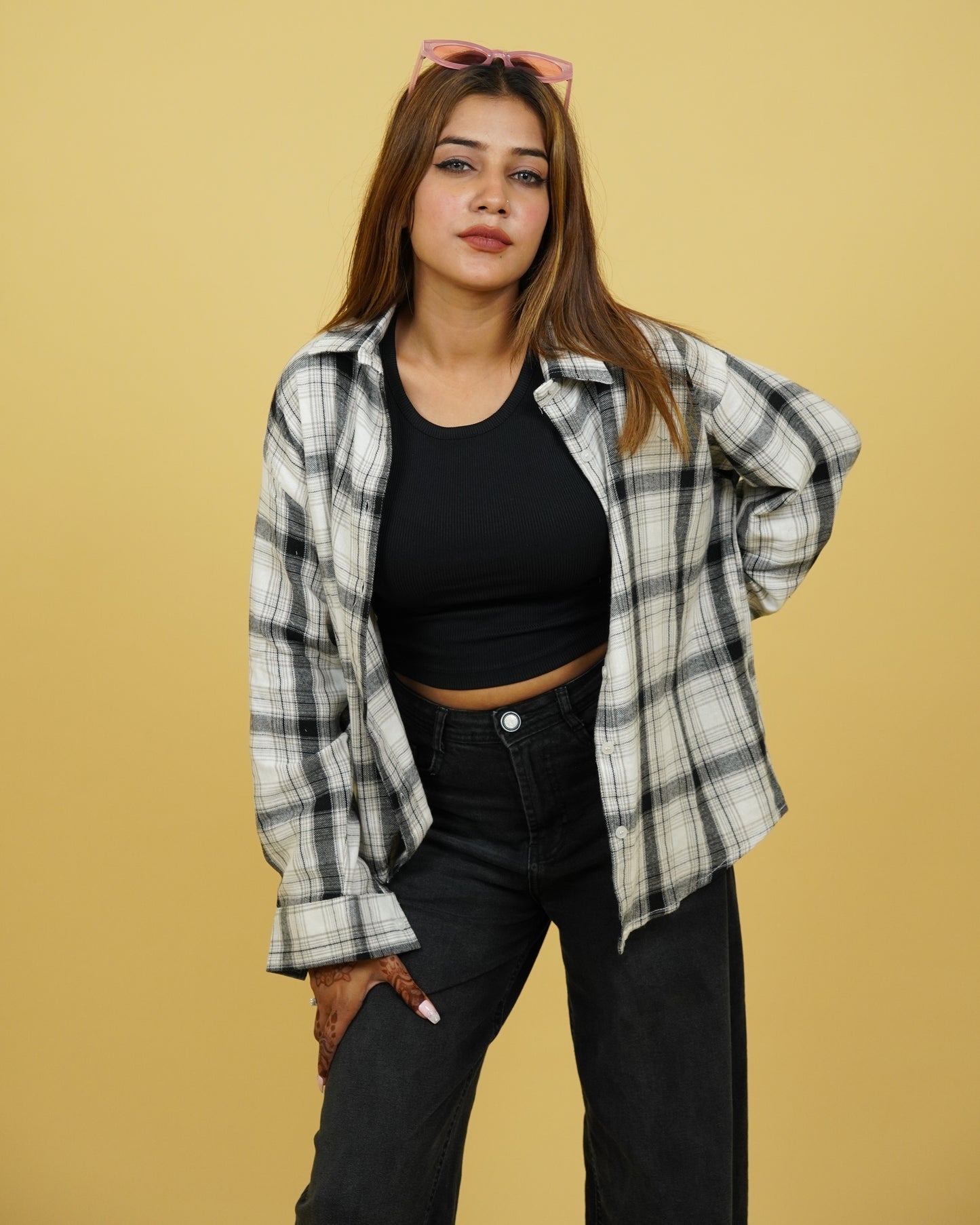 Womens Checked Shirt and Tank Top combo