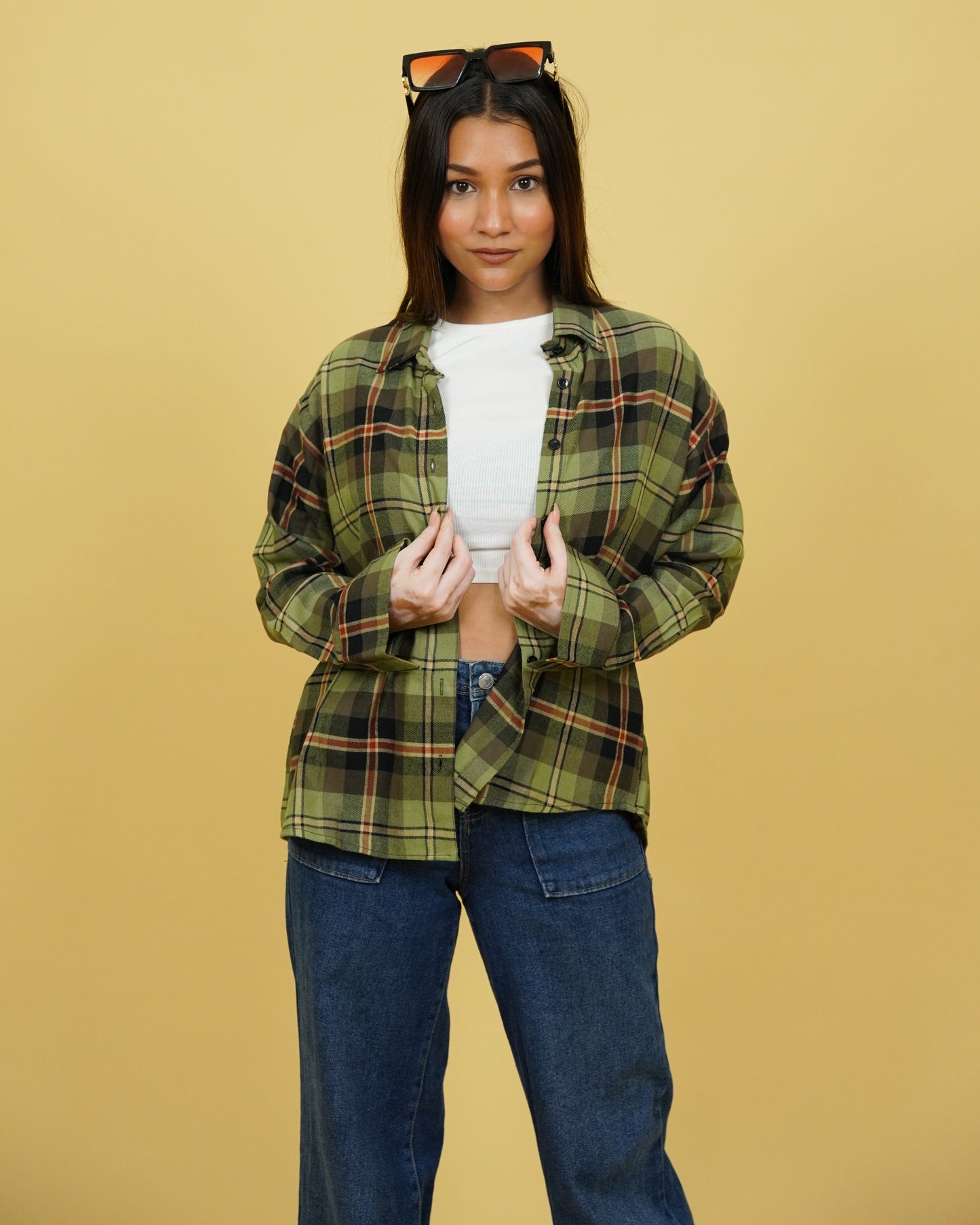 Womens Checked Shirt and Tank Top combo