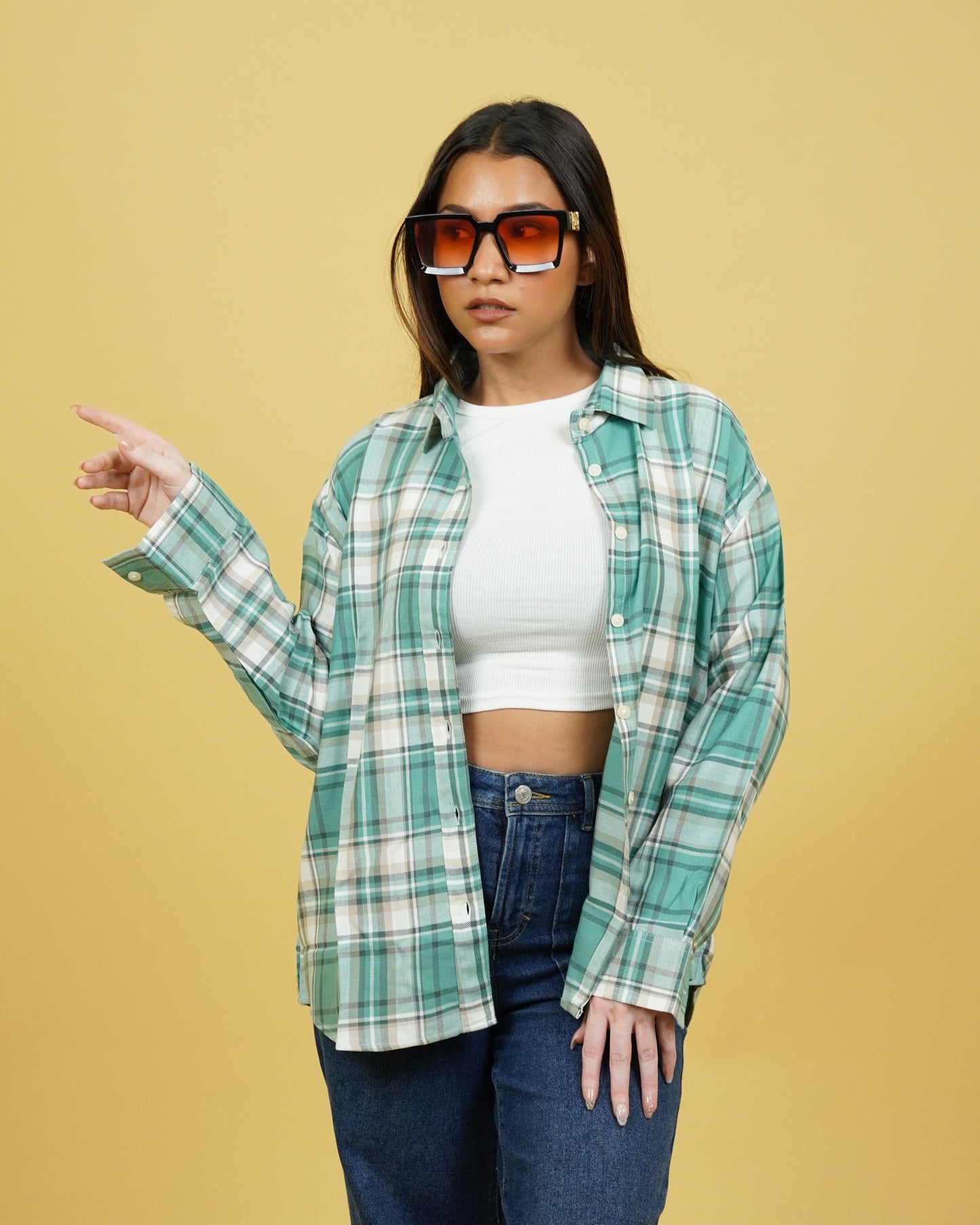 Womens Checked Shirt and Tank Top combo