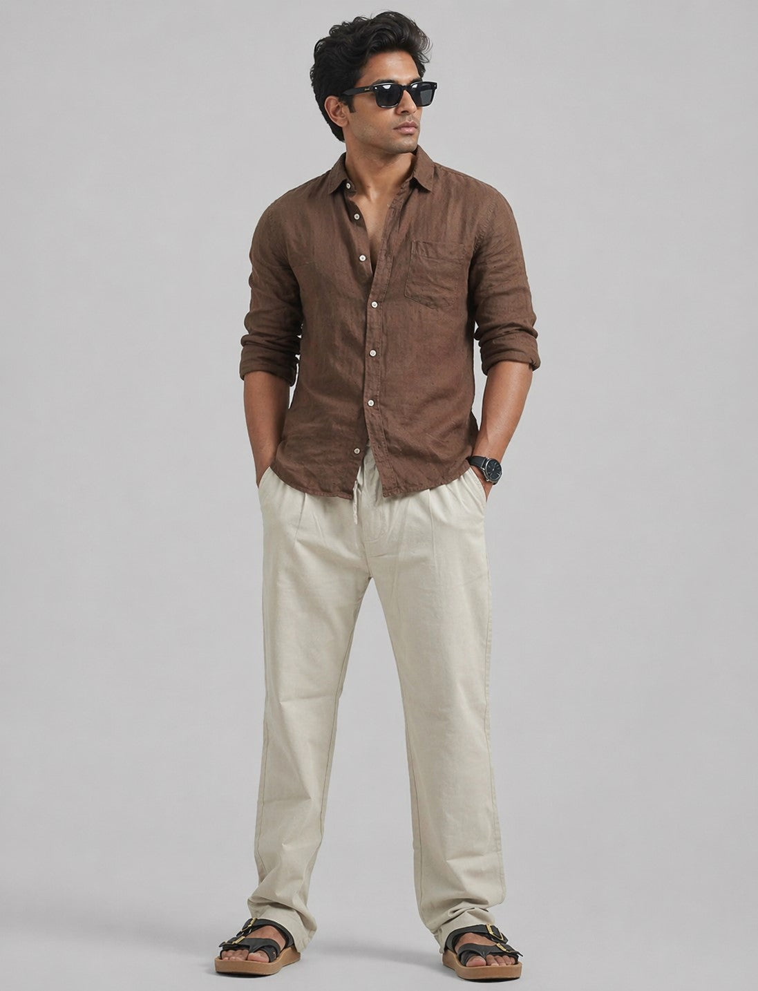 Men's Ash Grey Linen Trouser