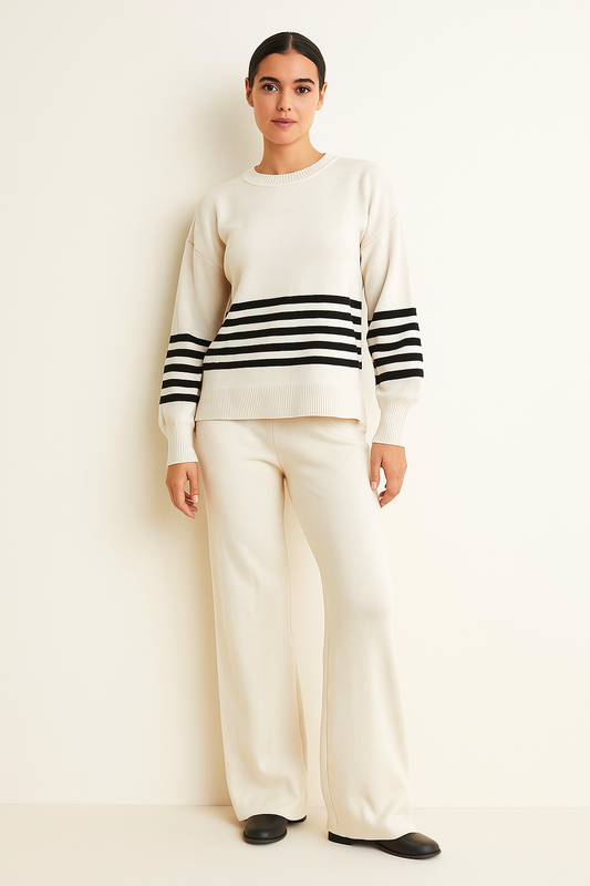 Women's Round Neck White Coordset