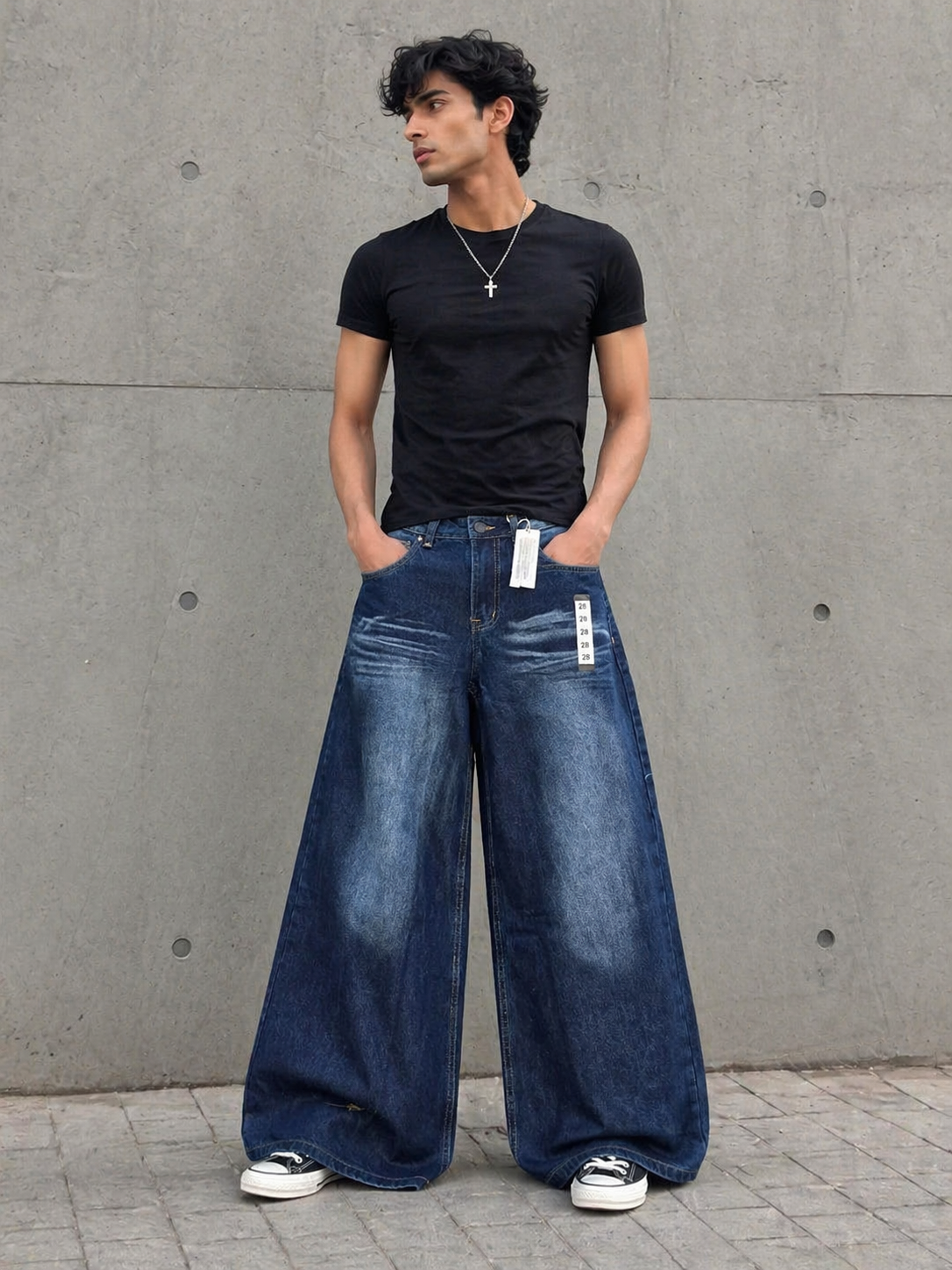 Men's Super Baggy Wide Leg Blue Wash Jeans