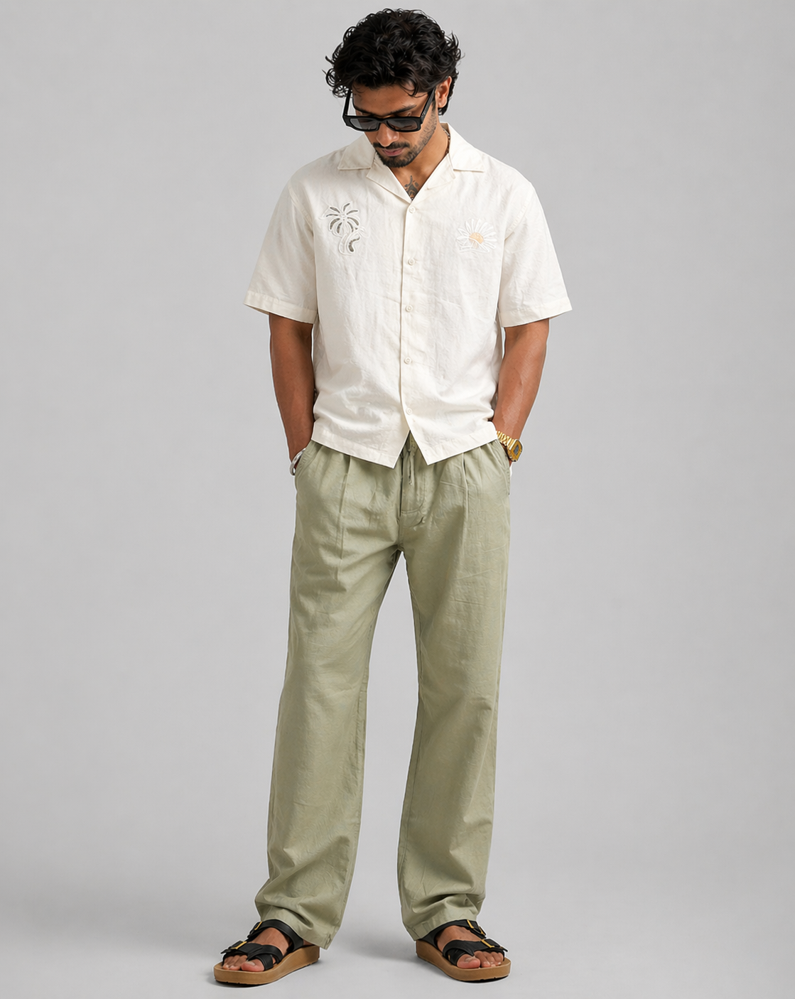 Men's Premium Linen Trousers in Light Olive Shade