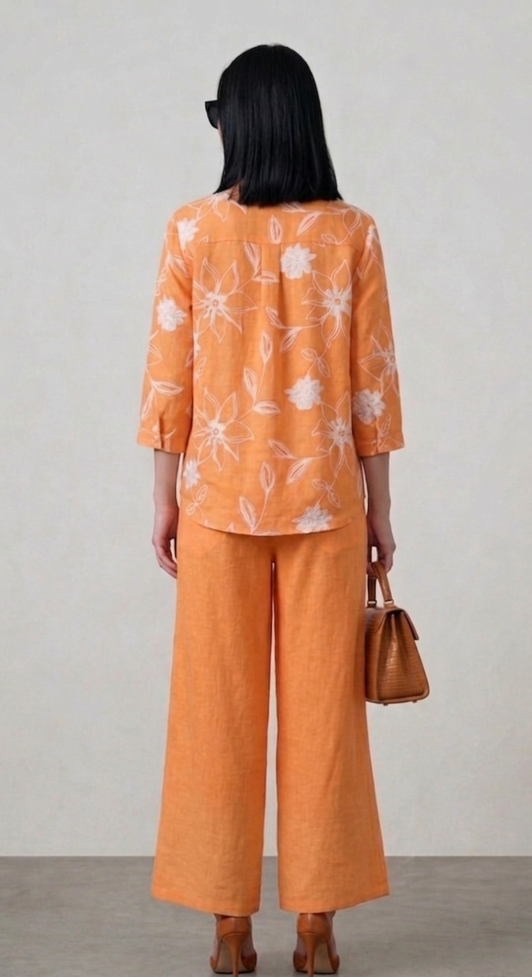Women's Orange Floral Printed Free Size Co-ord Set