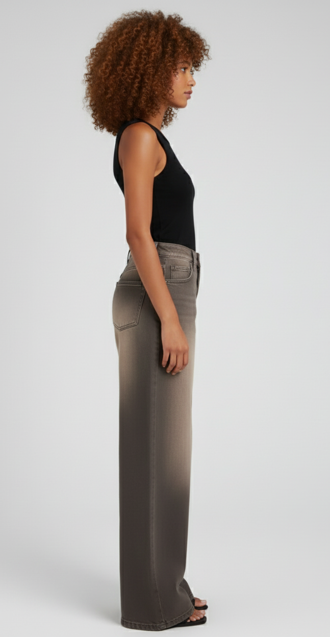 Women Super Baggy Wide Leg Dusty Brown Jean