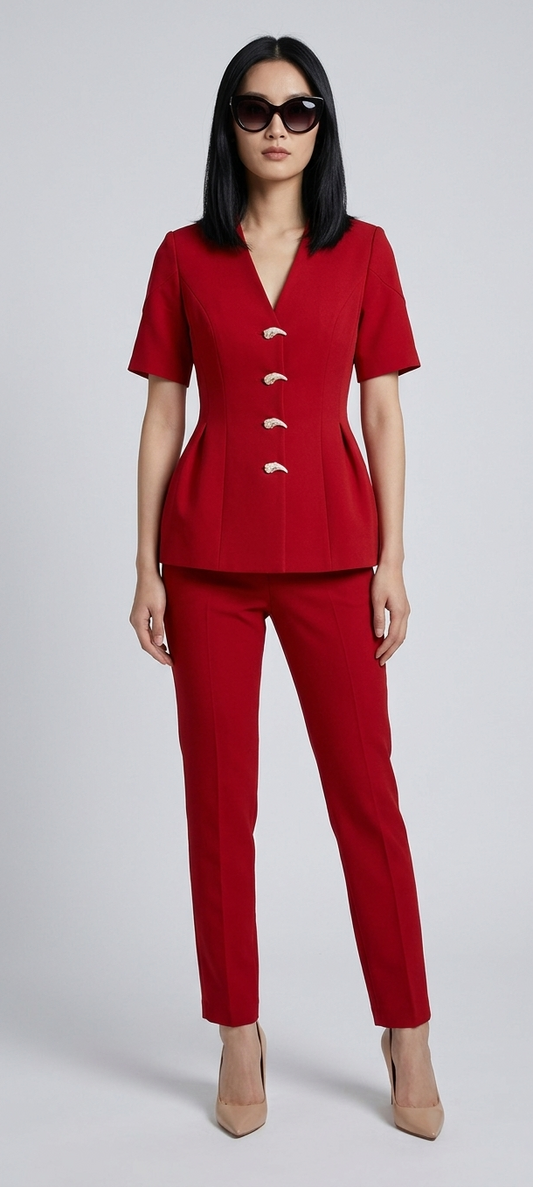 Women's Red Half Sleeve Fre Size Co-ord Set