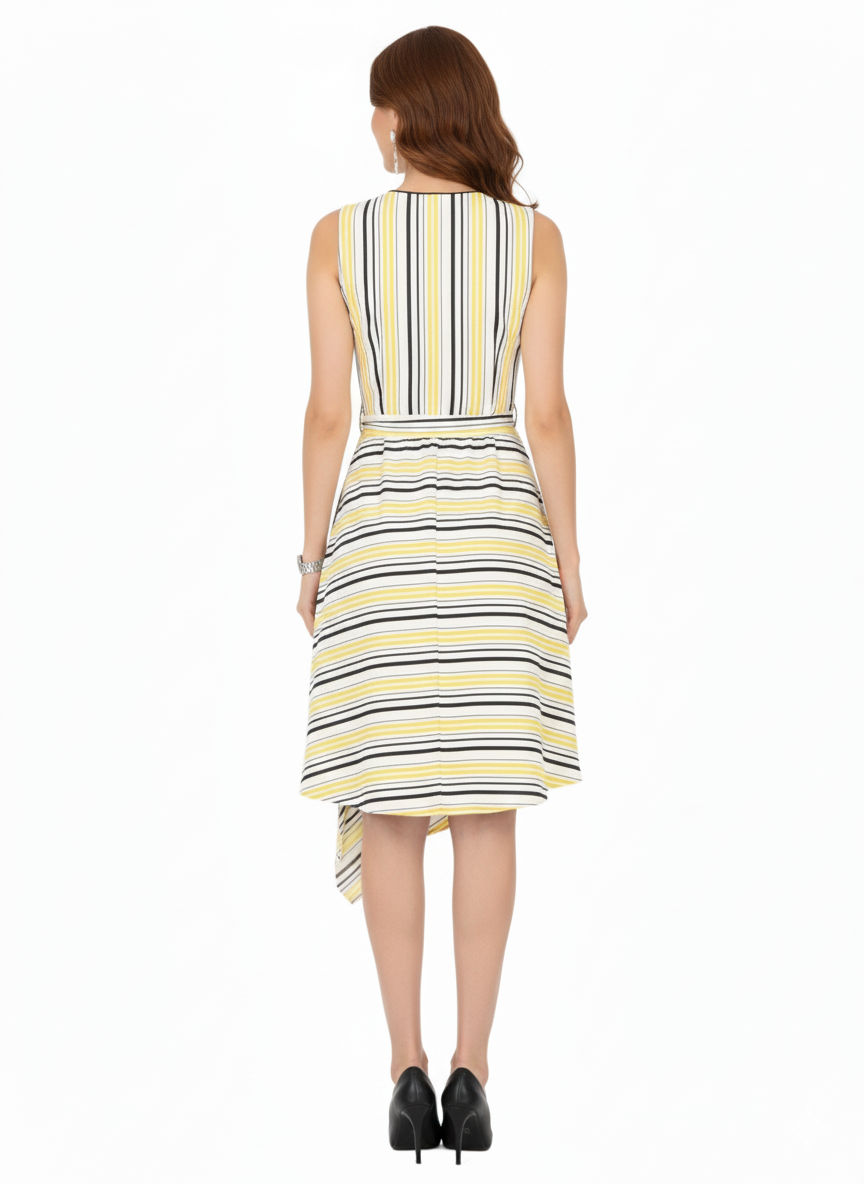 Women's Yellow Sleeveless A-Line Dress Back View