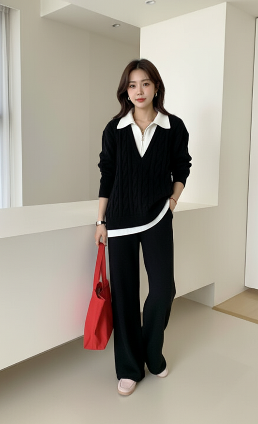 Women's Zipper Winter Black Coordset