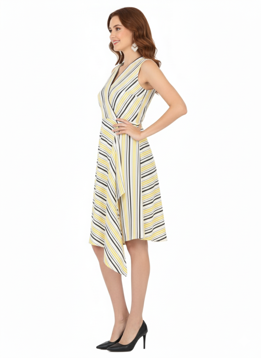 Women's Yellow Sleeveless A-Line Dress Side View