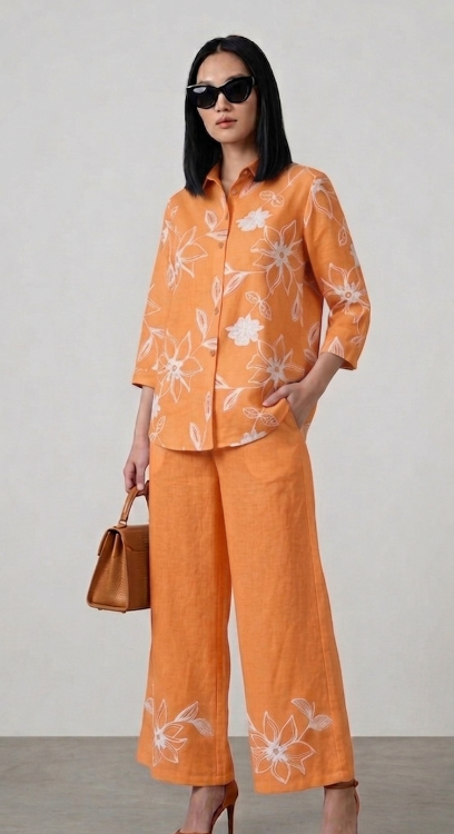 Women's Orange Floral Printed Free Size Co-ord Set