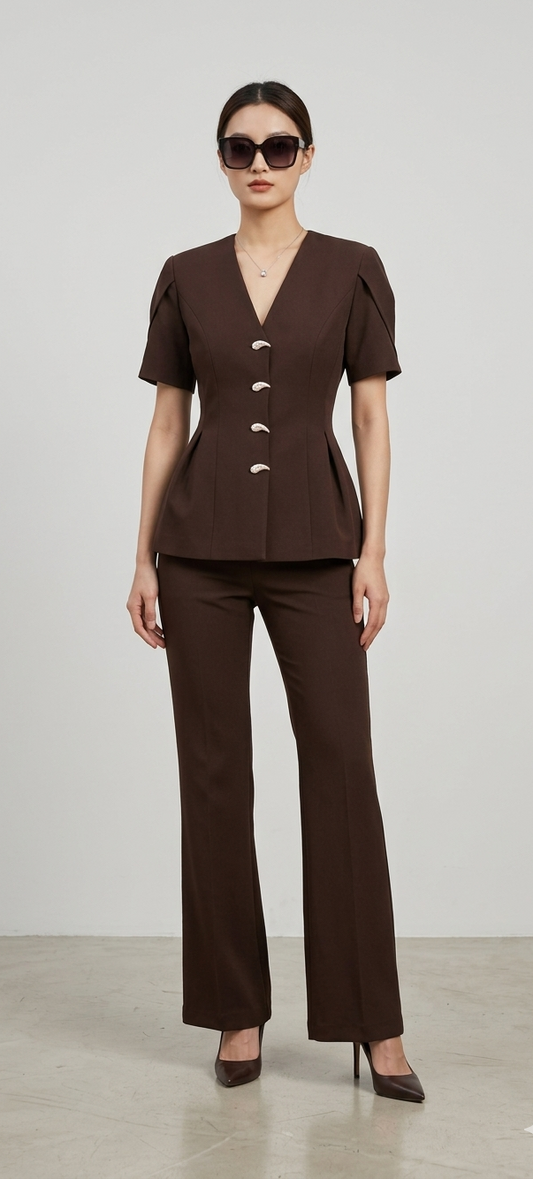 Women's Brown Half Sleeve Fre Size Co-ord Set