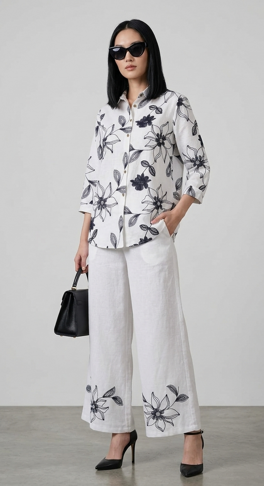 Women's White Floral Printed Free Size Co-ord Set