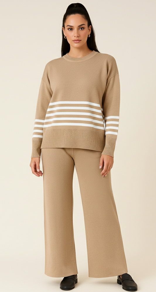 Women's Round Neck Beige CoordSet