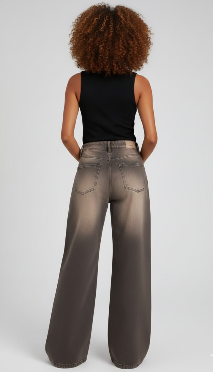Women Super Baggy Wide Leg Dusty Brown Jean