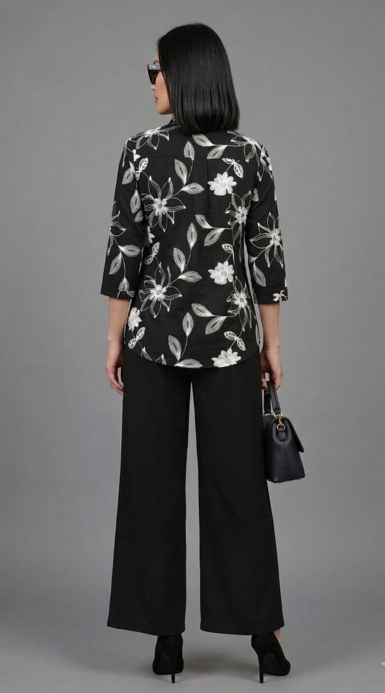 Women's Black Floral Printed Free Size Co-ord Set