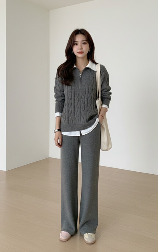 Women's Zipper Winter Grey Coordset
