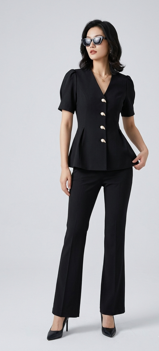 Women's Black Half Sleeve Fre Size Co-ord Set