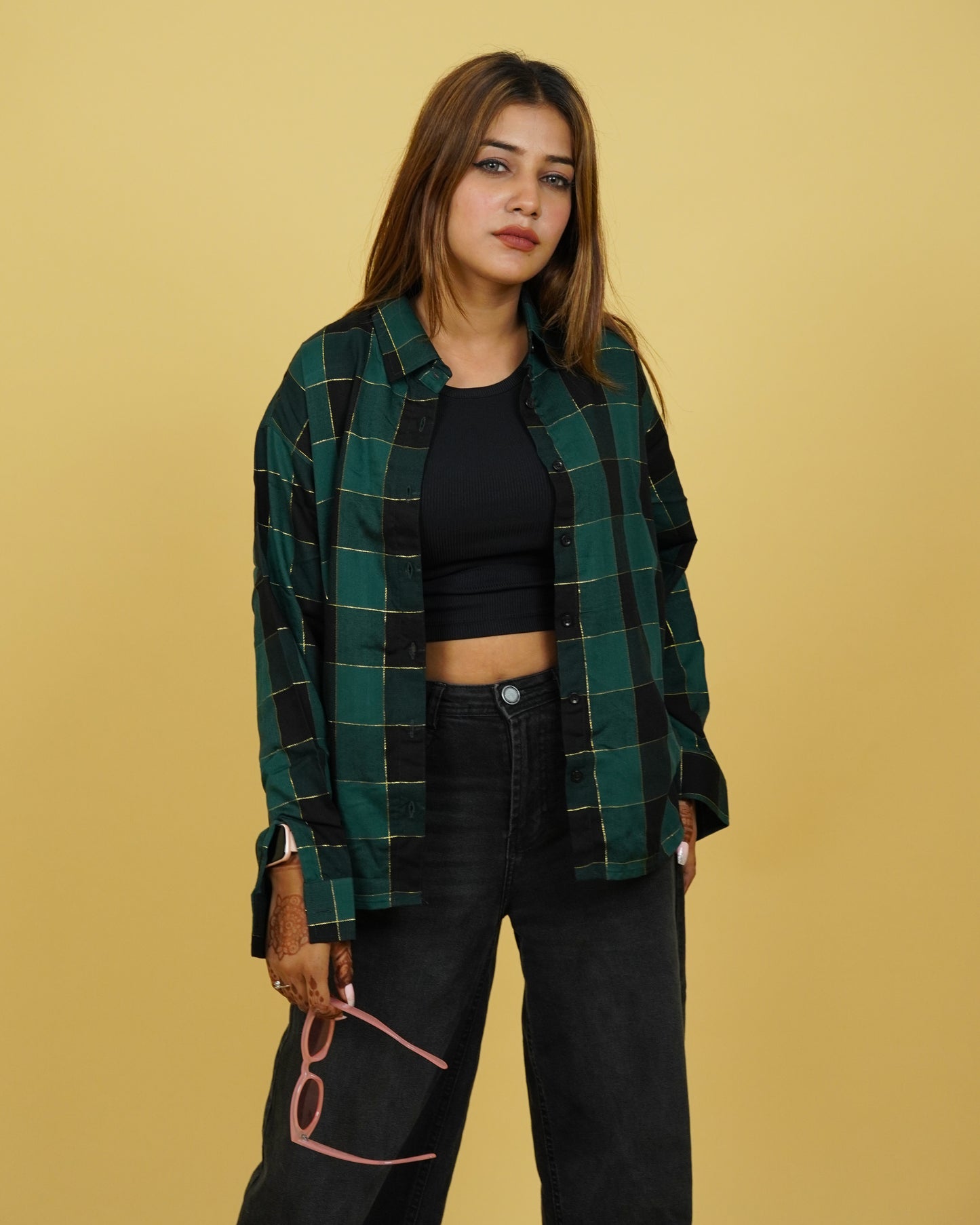 Womens Checked Shirt and Tank Top combo