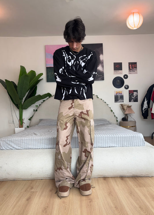 Oversized "Desert Storm" 6-Color Camo Wide-Leg Cargos
