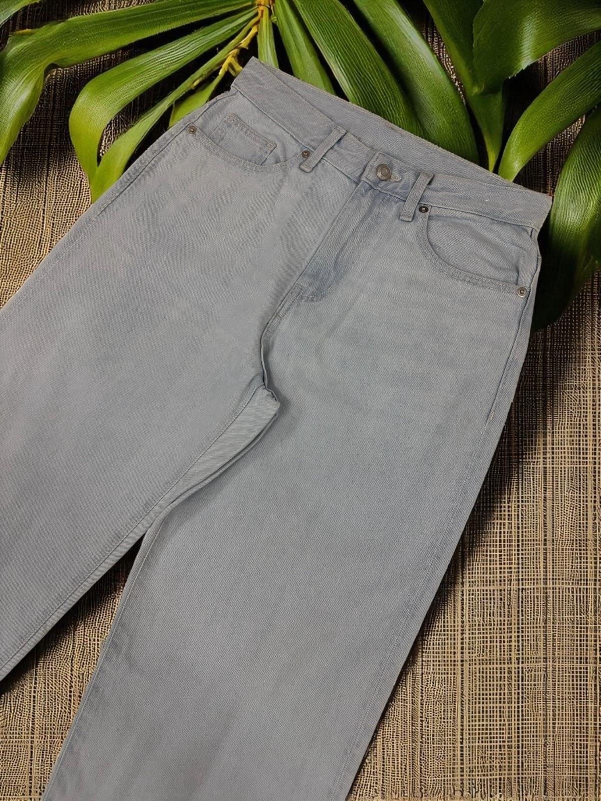 Women Ice Blue High Rise Straight Fit Jeans Closeup View